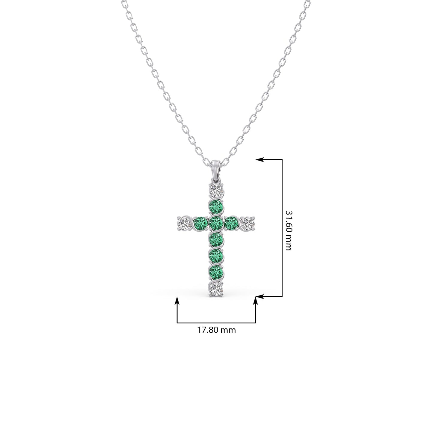 Round Diamond With Green Gemstone Cross Pendant