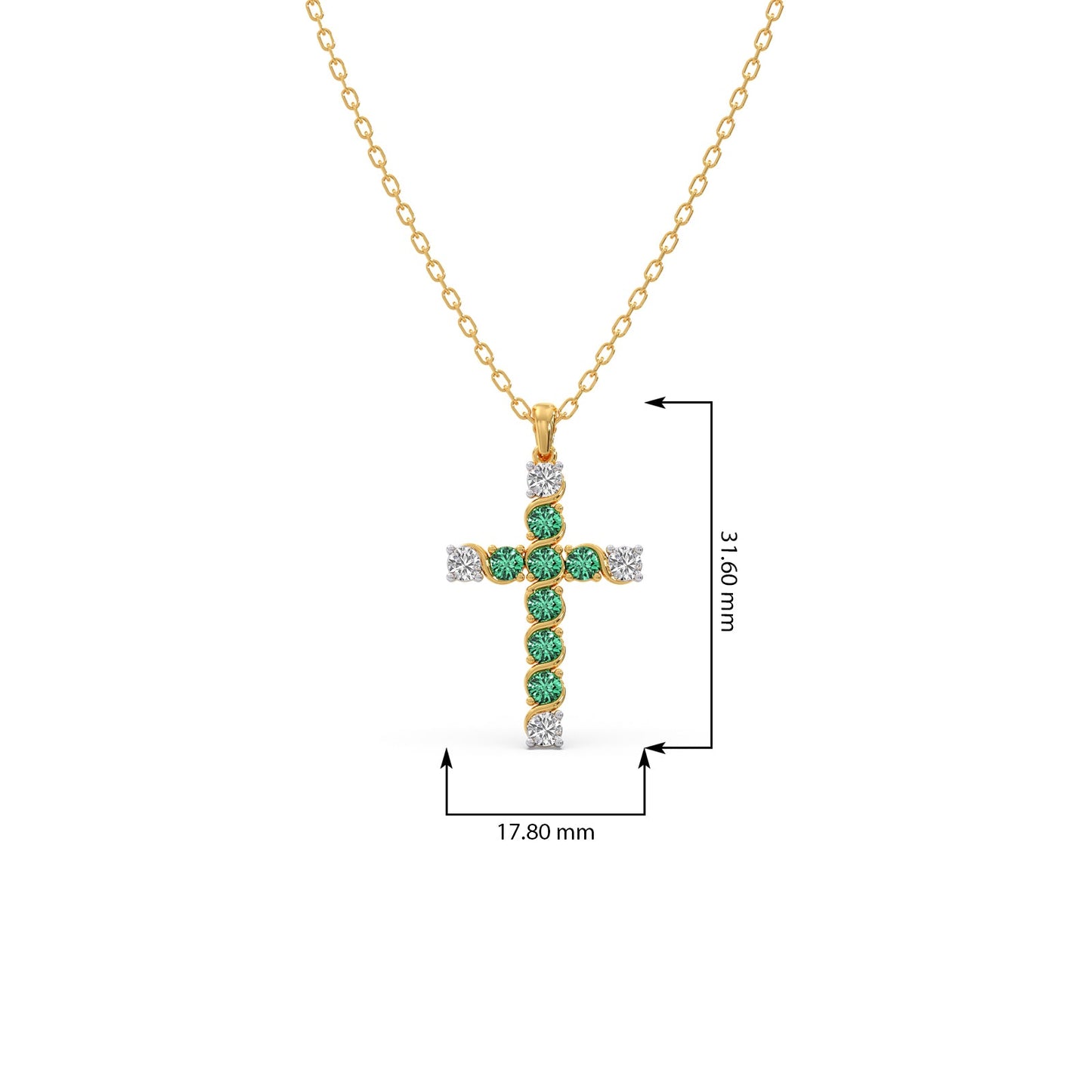 Round Diamond With Green Gemstone Cross Pendant
