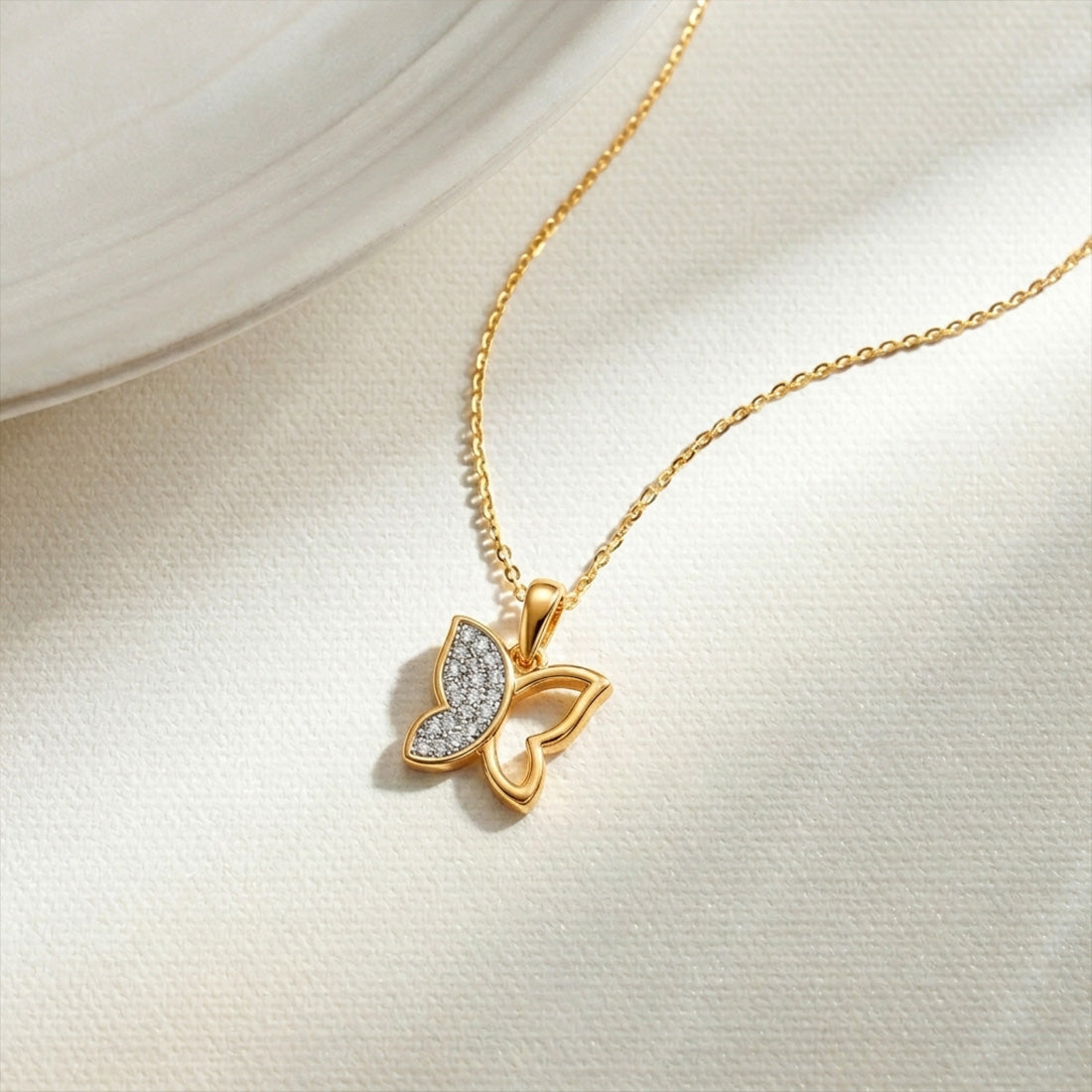 Half Diamond Butterfly Pendant