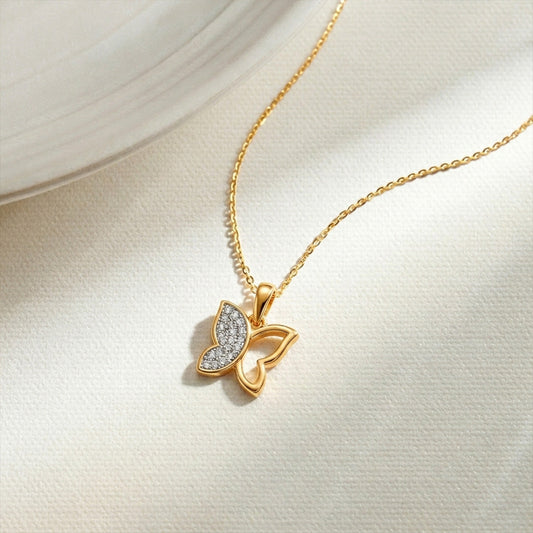 Half Diamond Butterfly Pendant