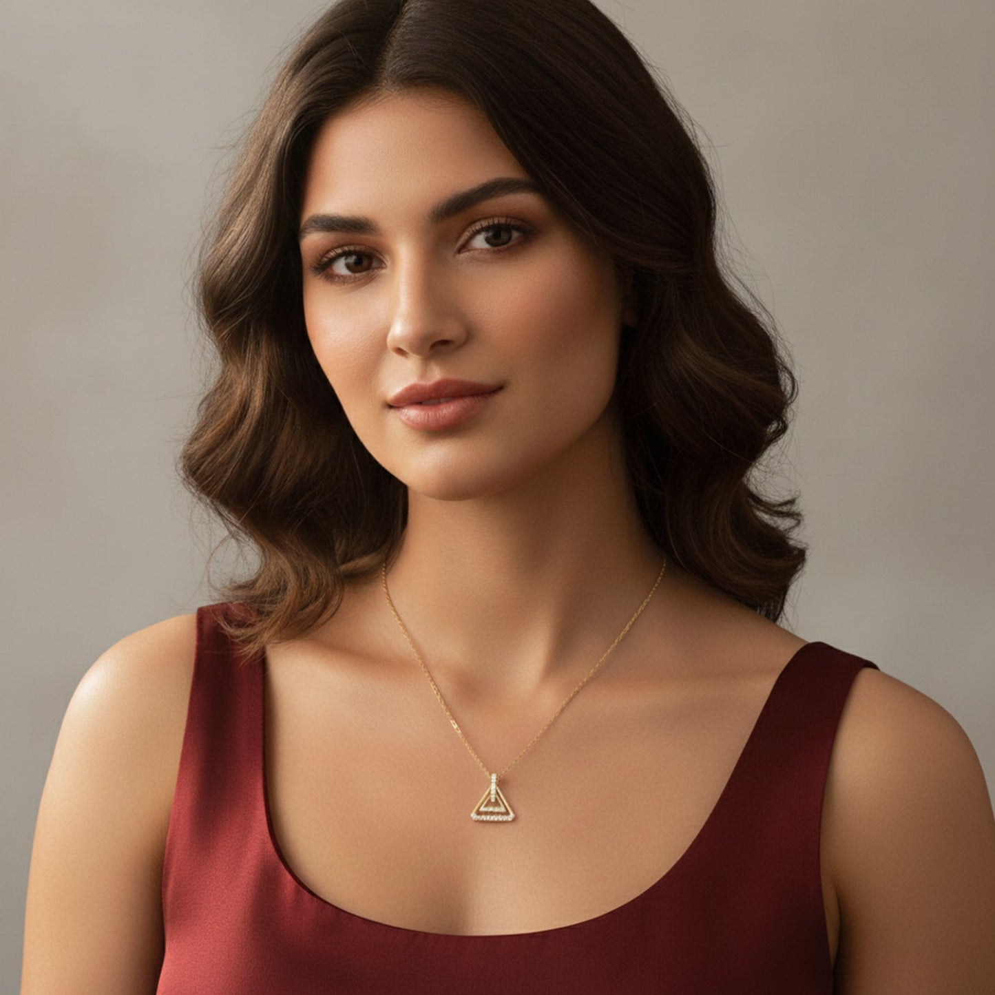 Triangle Frame Diamond Pendant Necklace