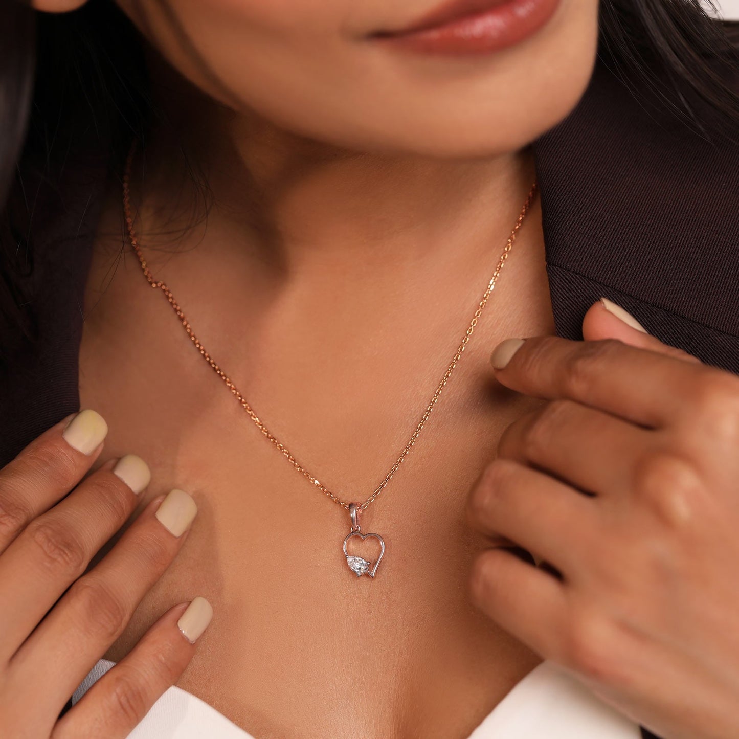 Open Heart Pear Diamond Pendant