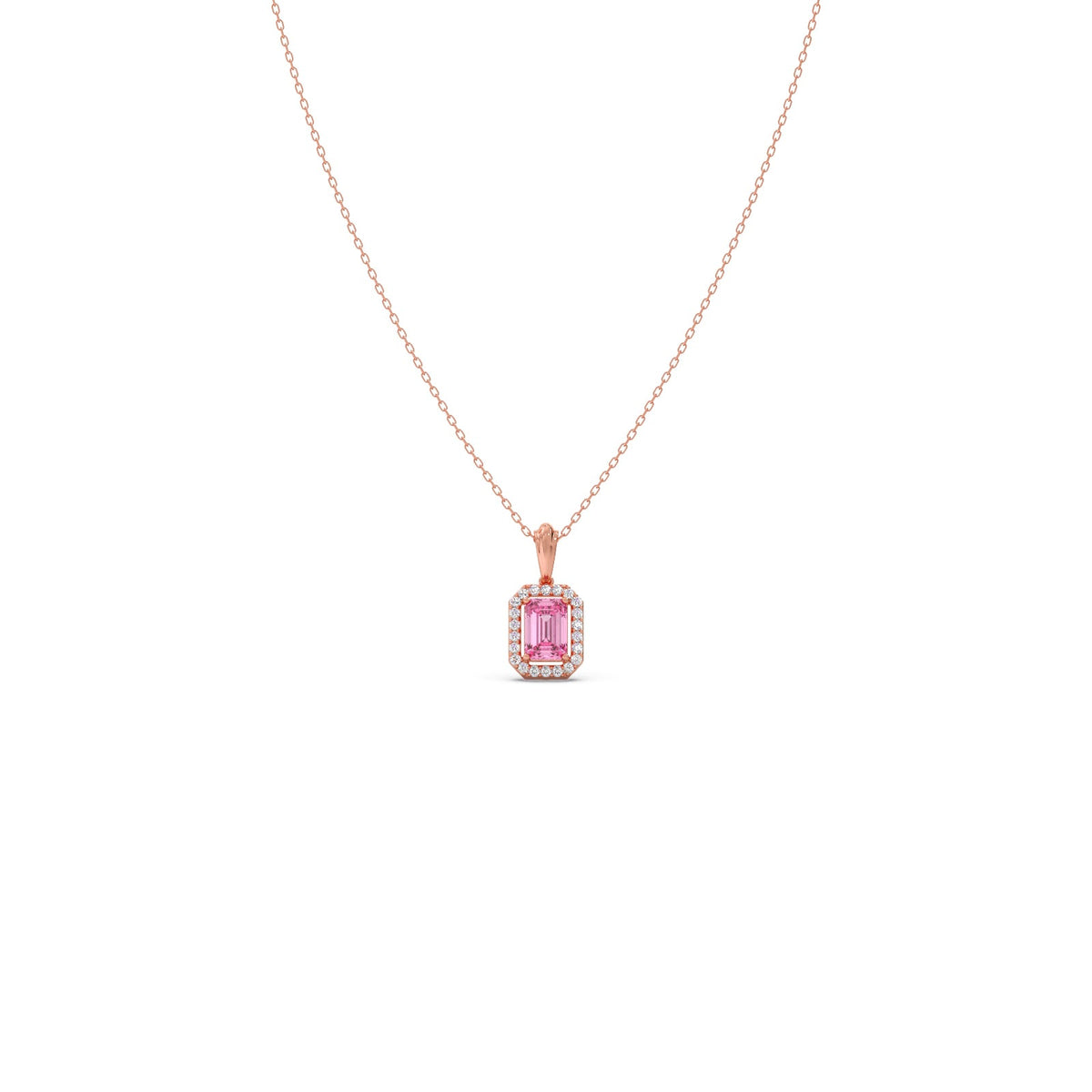 Halo Pink Emerald Pendant Necklace
