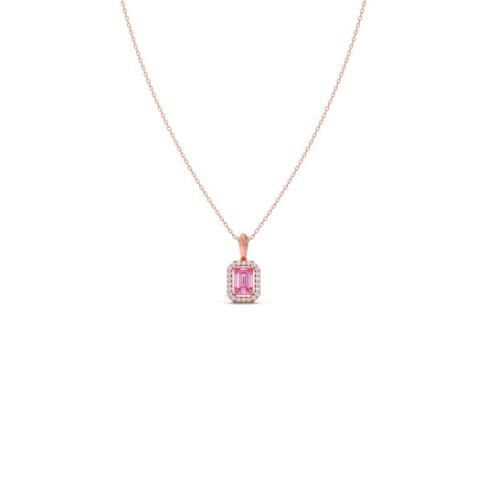 Halo Pink Emerald Pendant Necklace