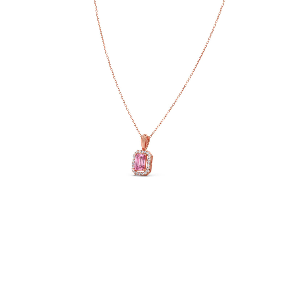 Halo Pink Emerald Pendant Necklace