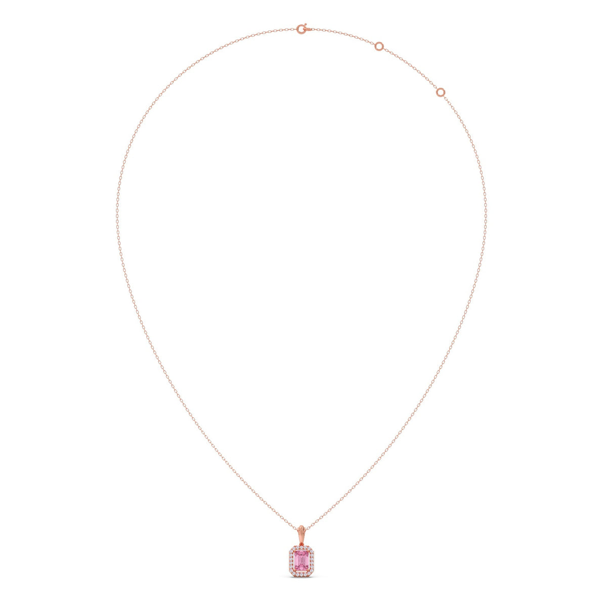 Halo Pink Emerald Pendant Necklace