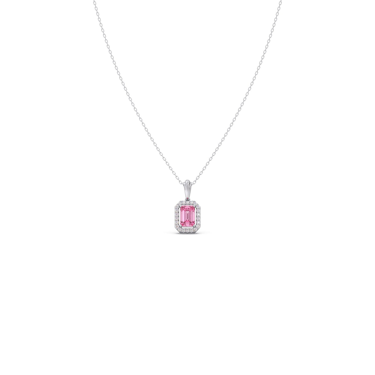 Halo Pink Emerald Pendant Necklace