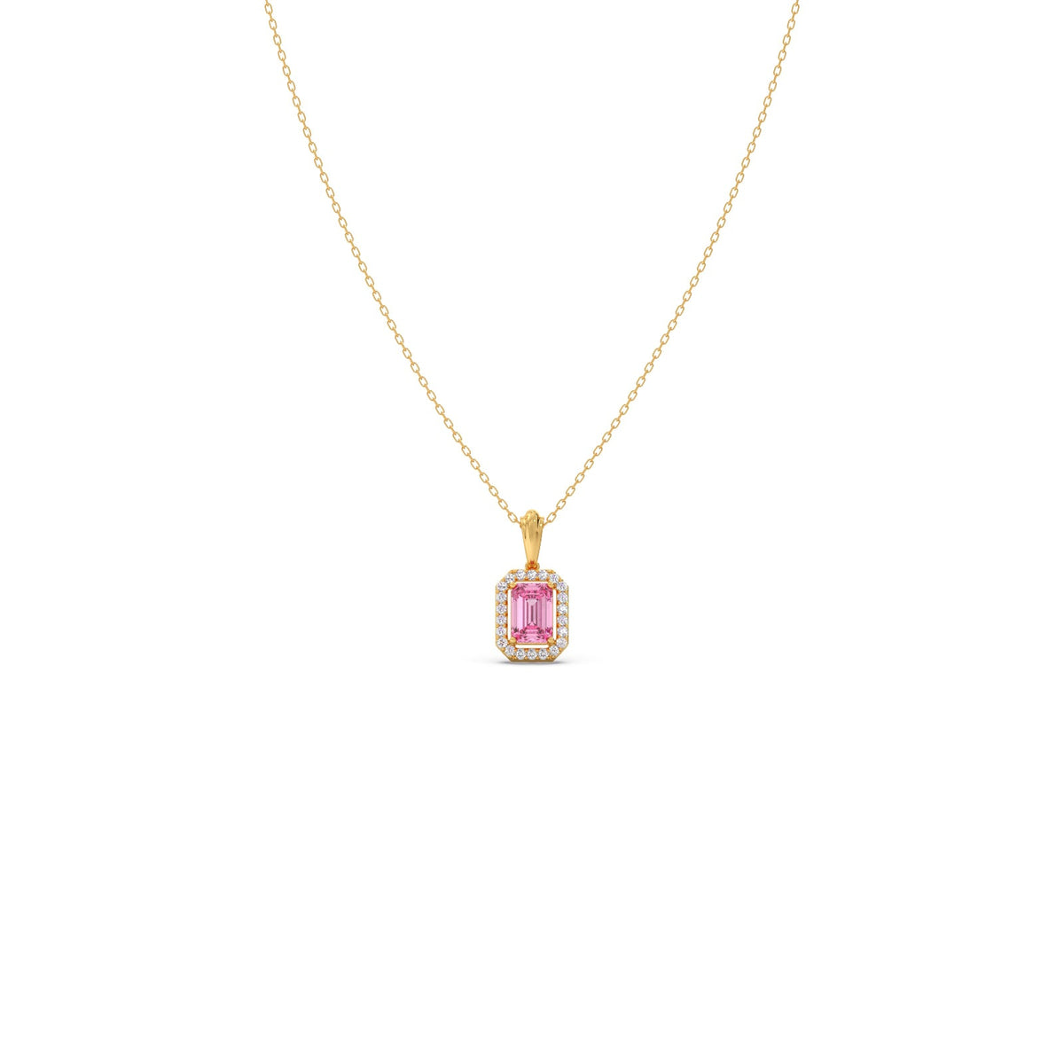 Halo Pink Emerald Pendant Necklace