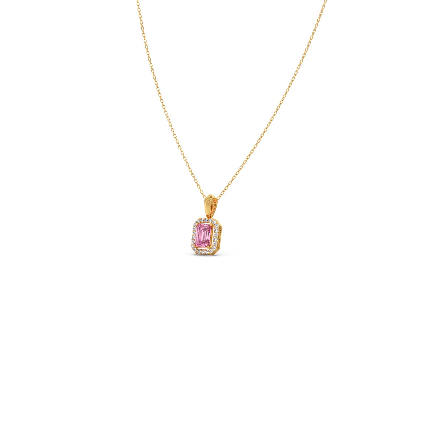 Halo Pink Emerald Pendant Necklace