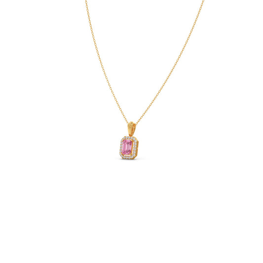 Halo Pink Emerald Pendant Necklace