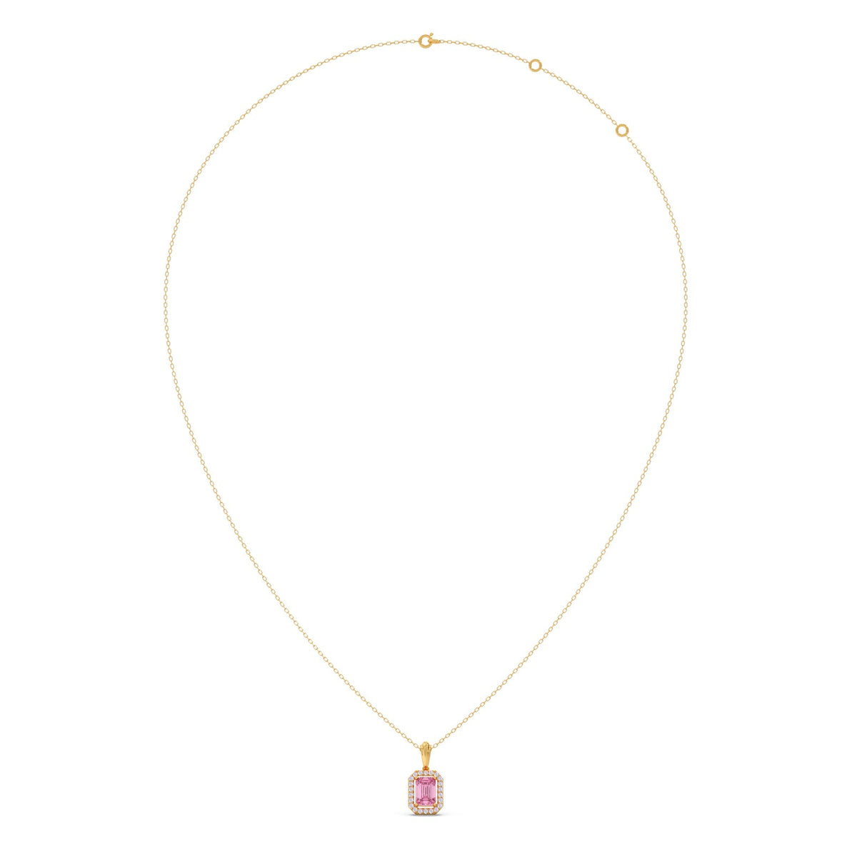 Halo Pink Emerald Pendant Necklace