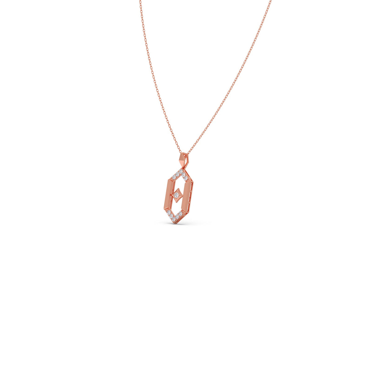 Flutter Diamond Hex Link Pendant With Chain