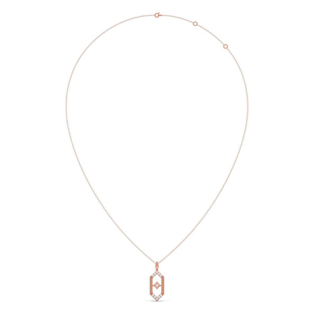 Flutter Diamond Hex Link Pendant With Chain
