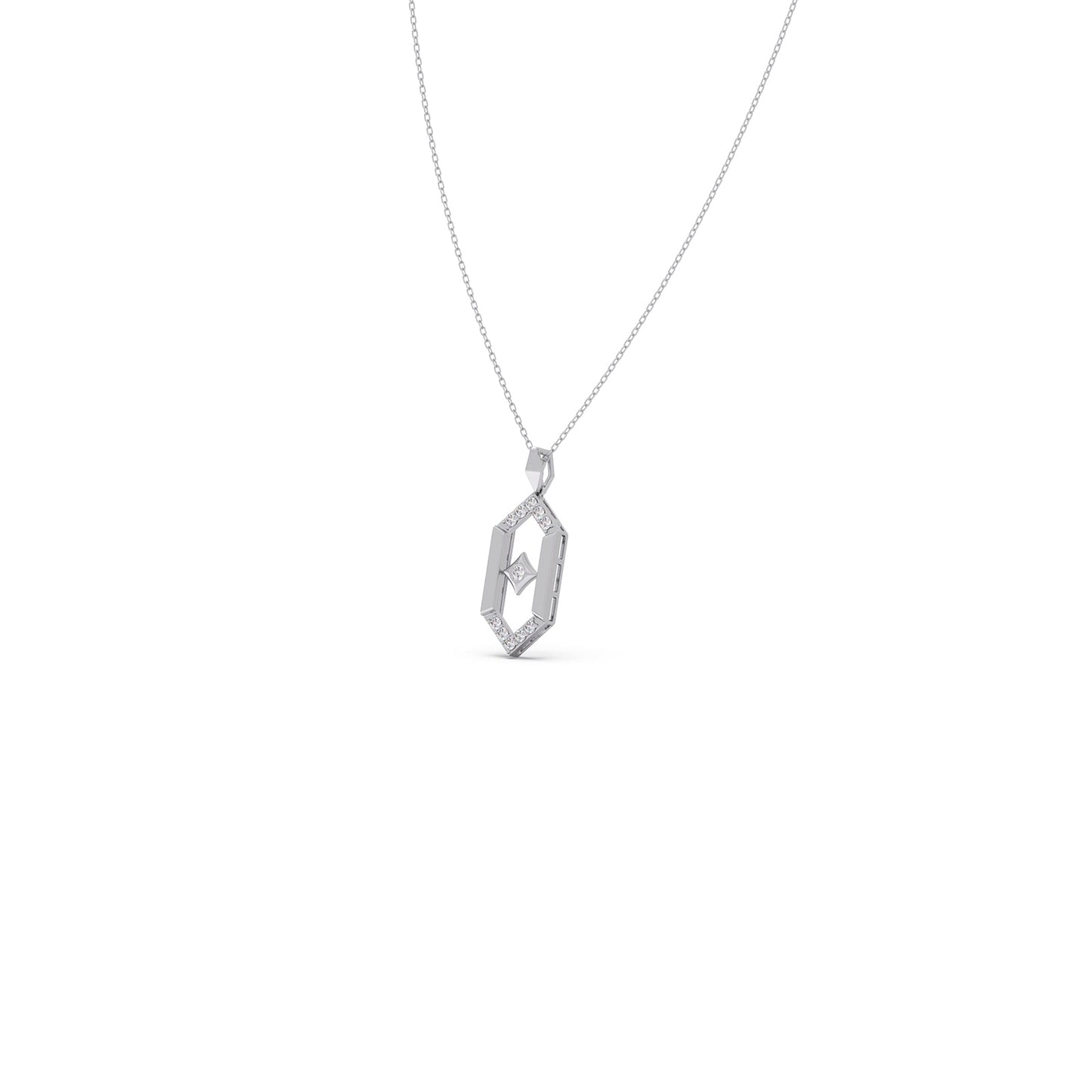 Flutter Diamond Hex Link Pendant With Chain