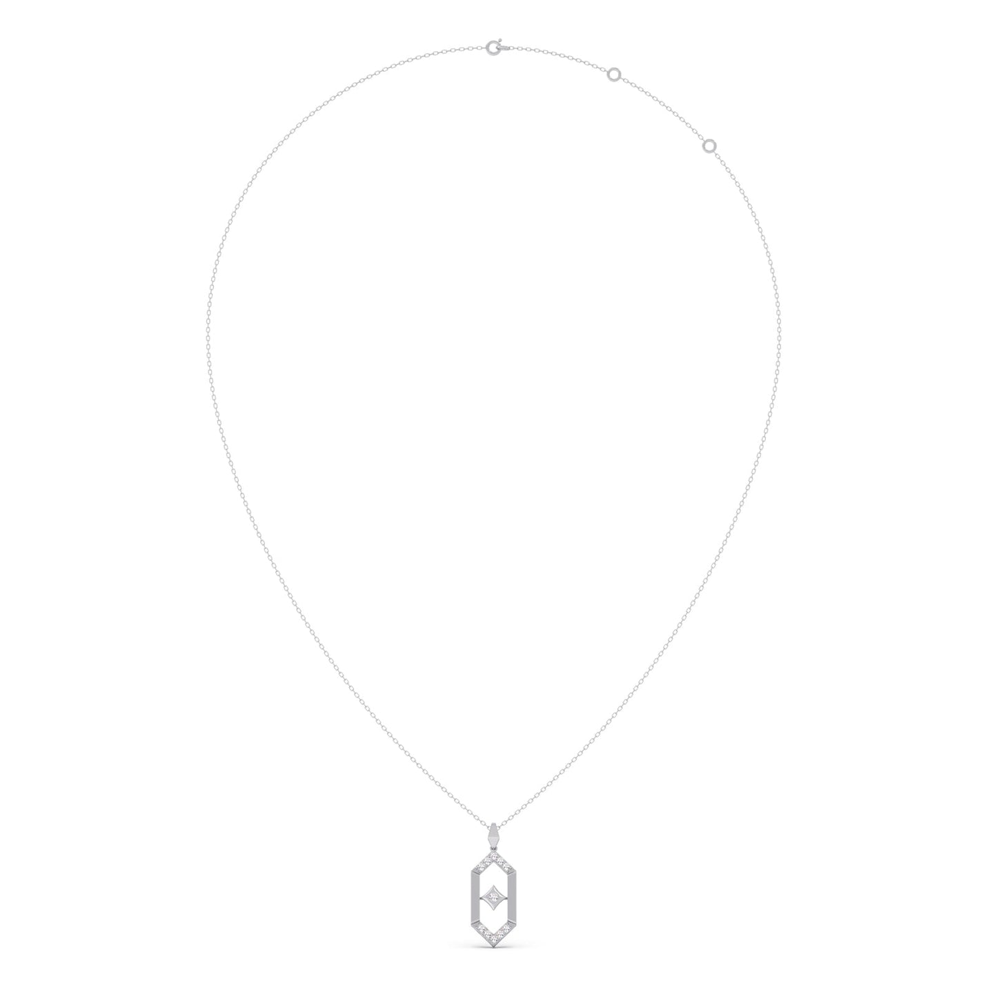 Flutter Diamond Hex Link Pendant With Chain