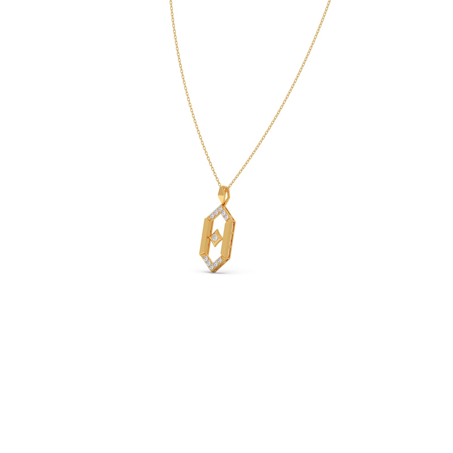 Flutter Diamond Hex Link Pendant With Chain
