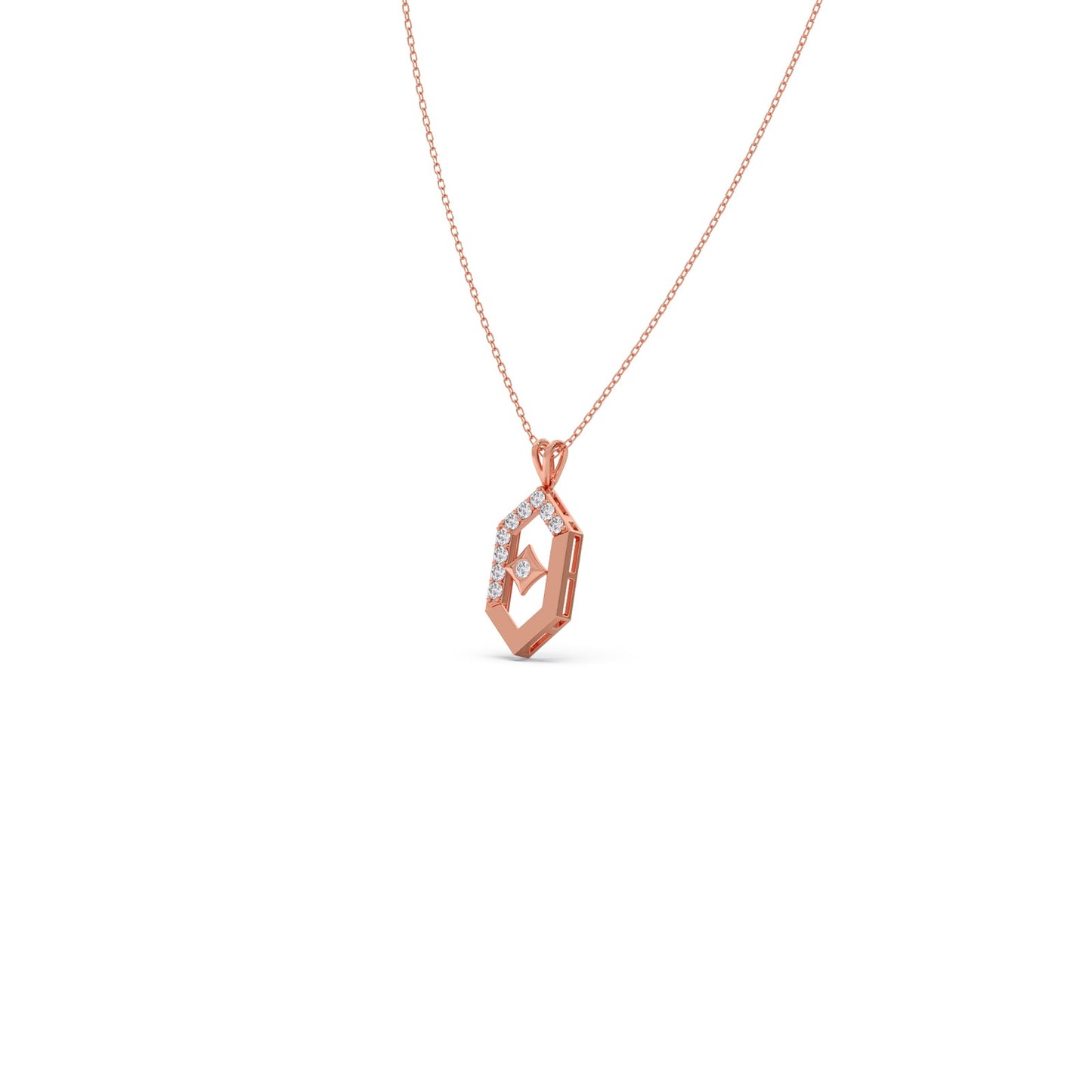 Six-Sided Glamour Diamond Pendant With Chain
