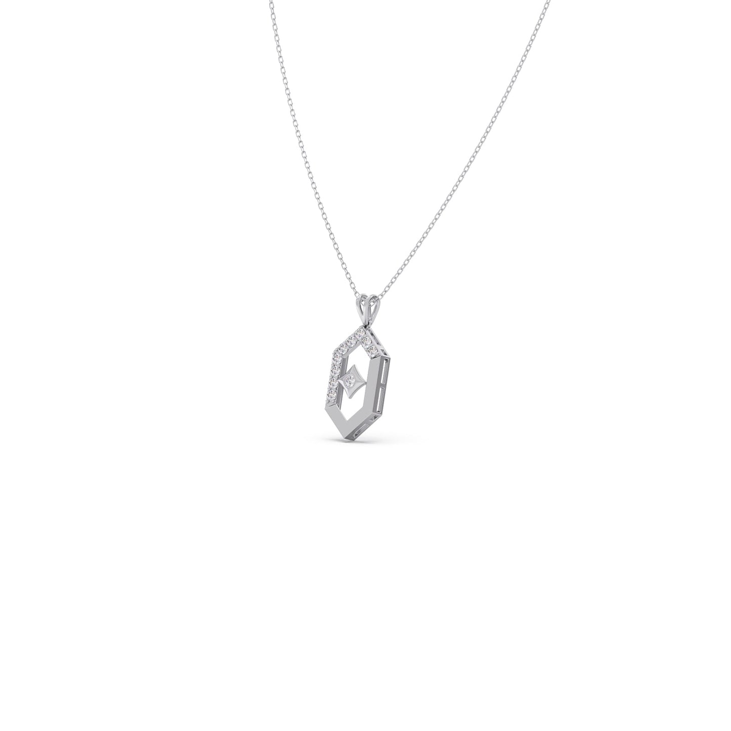 Six-Sided Glamour Diamond Pendant With Chain