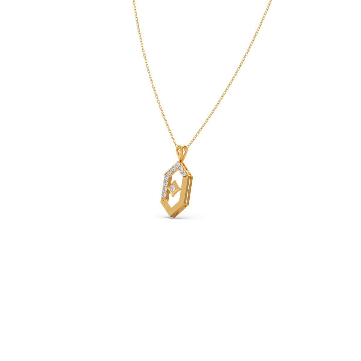 Six-Sided Glamour Diamond Pendant With Chain