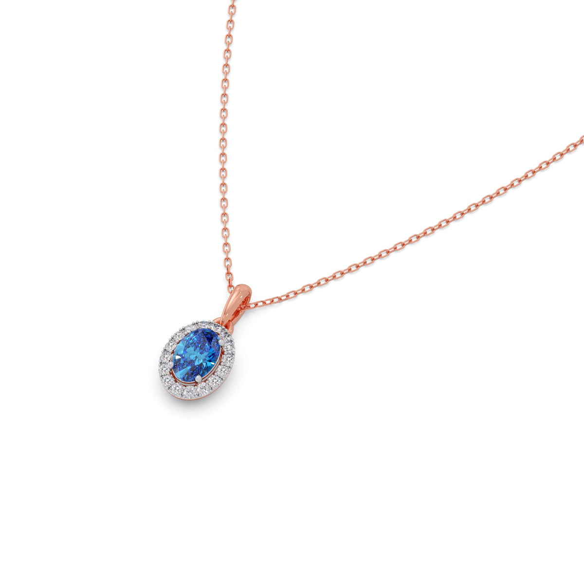 Oval Gem Halo Diamond Pendent