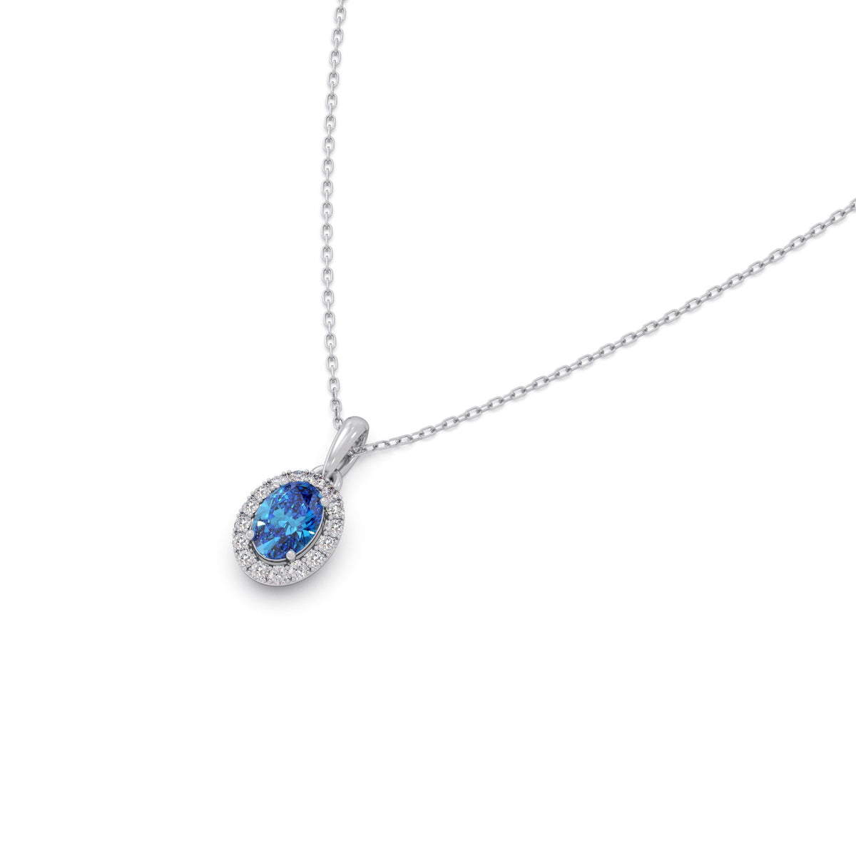 Oval Gem Halo Diamond Pendent