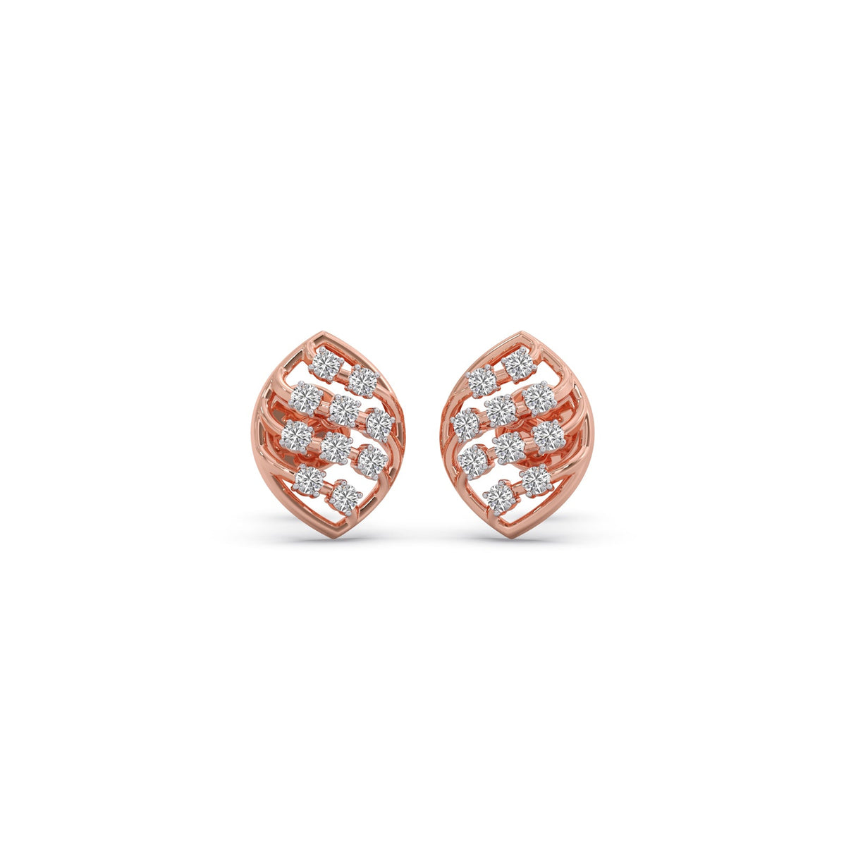 Round Diamond Leaf Stud Earrings