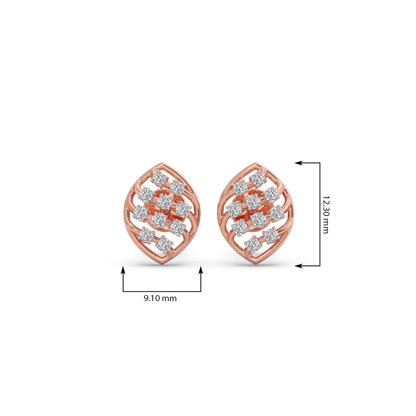 Round Diamond Leaf Stud Earrings