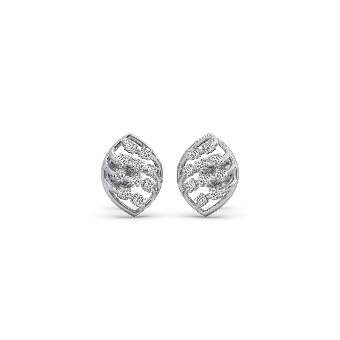 Round Diamond Leaf Stud Earrings