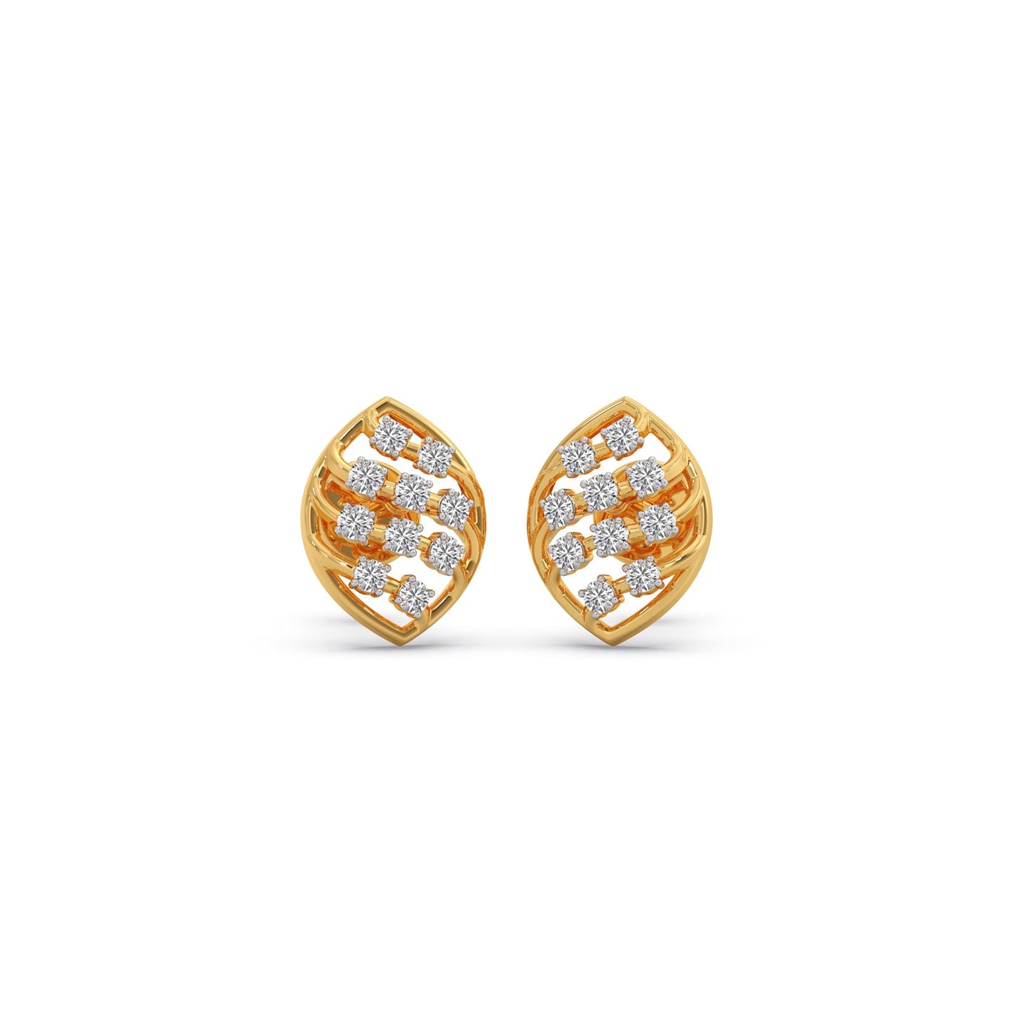 Round Diamond Leaf Stud Earrings