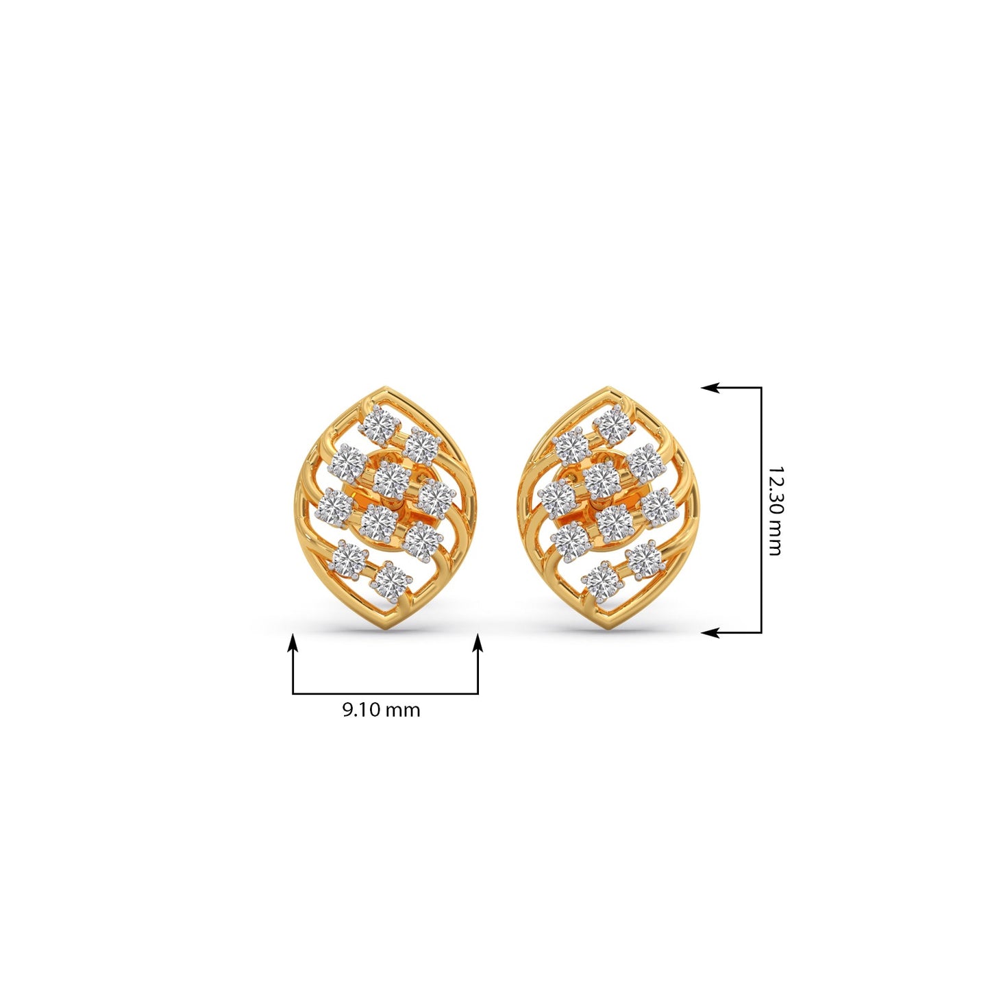 Round Diamond Leaf Stud Earrings