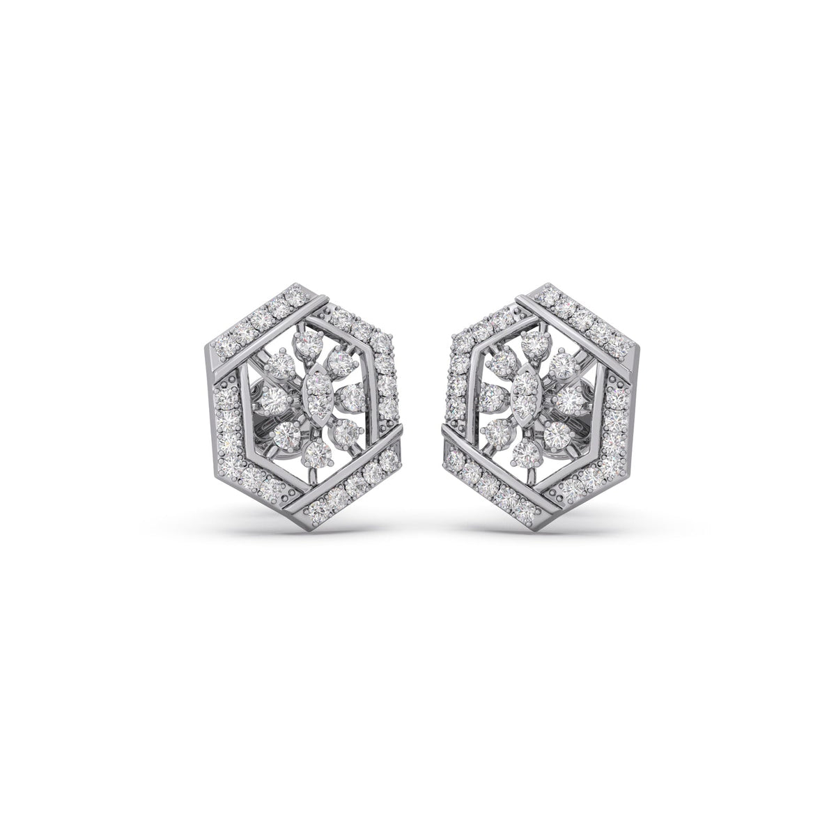 Celestial Hex Diamond Stud Earrings