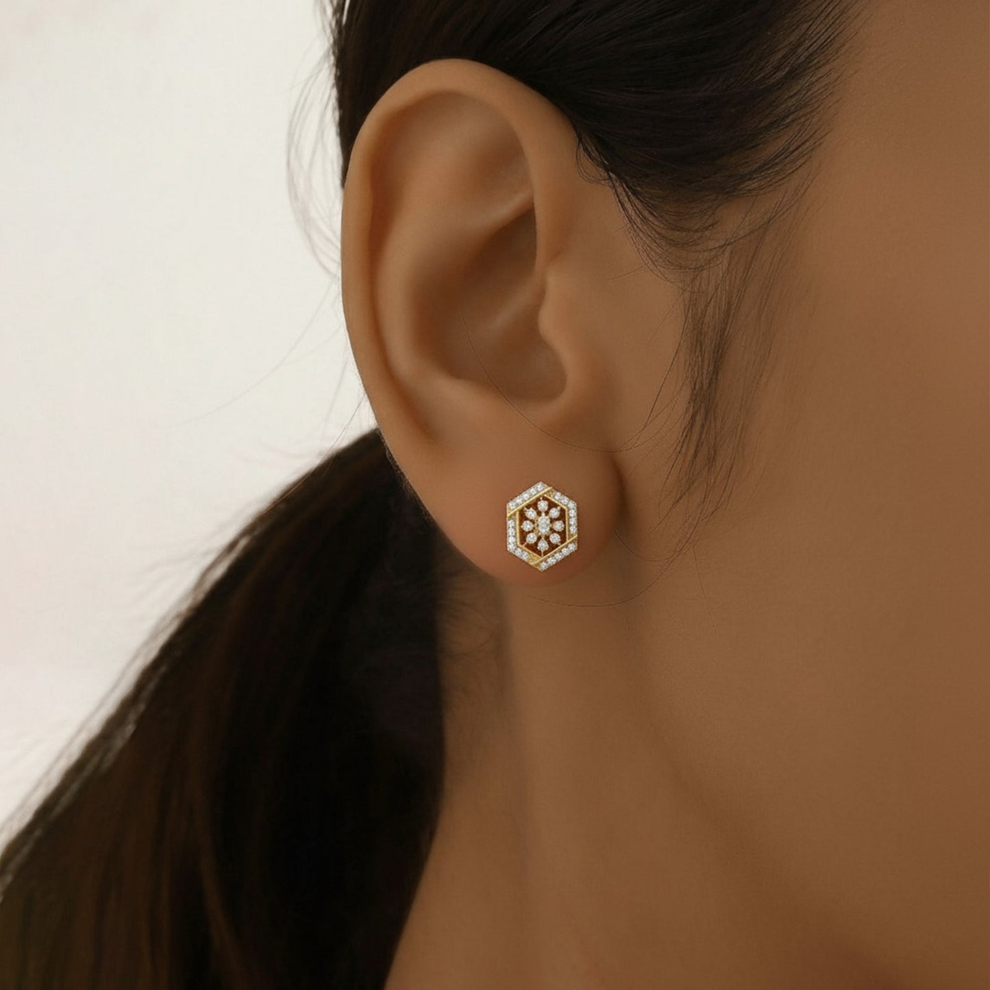 Celestial Hex Diamond Stud Earrings