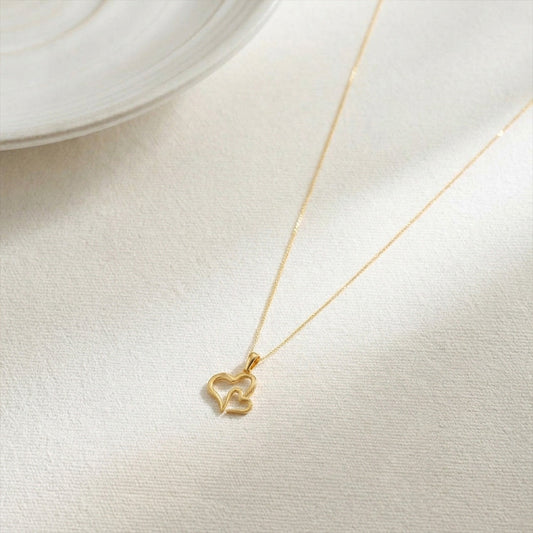 Duo Heart Plain Gold Pendant