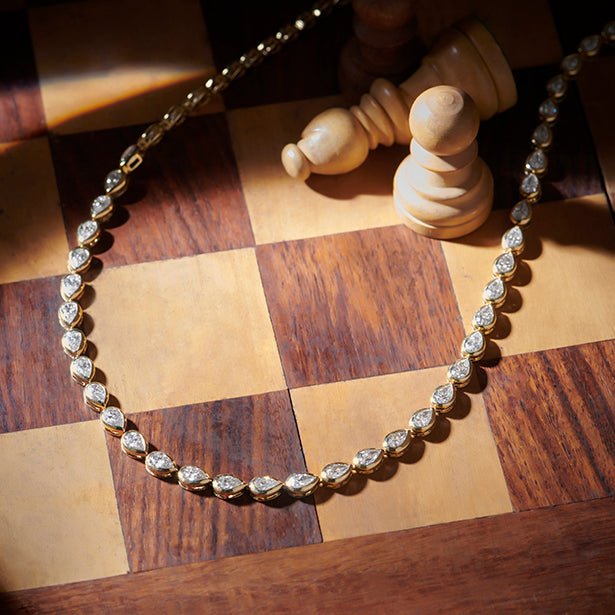9.02 ct Bezel Pear Diamond Tennis Necklace
