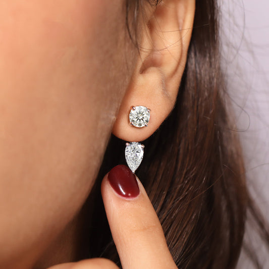 Round And Pear Solitaire Stud & Ear Jacket