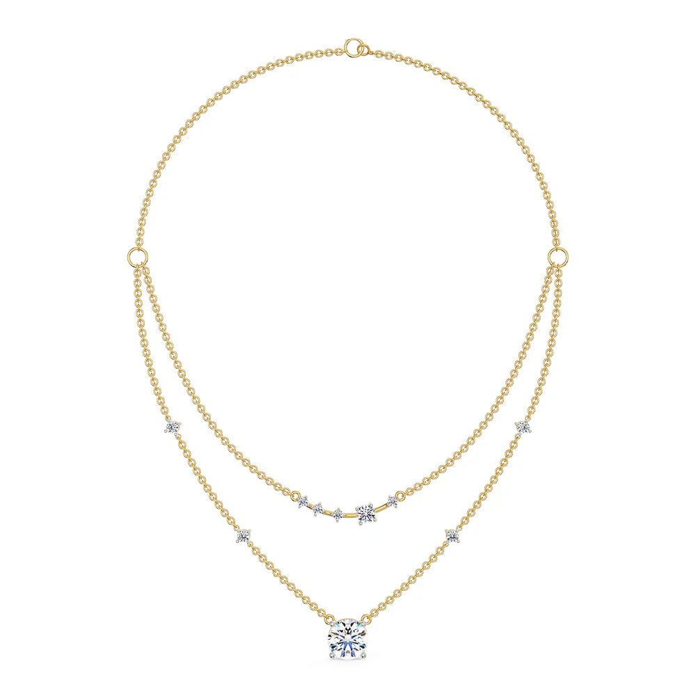 Two Layered Lab Grown Diamond Solitaire Necklace 9KT