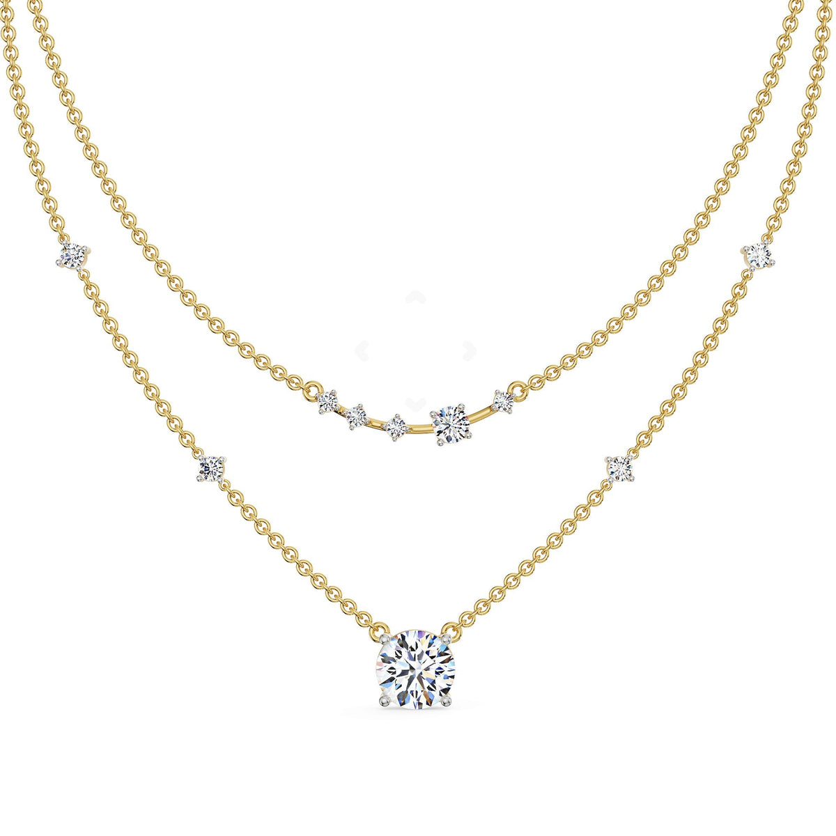 Two Layered Lab Grown Diamond Solitaire Necklace 9KT