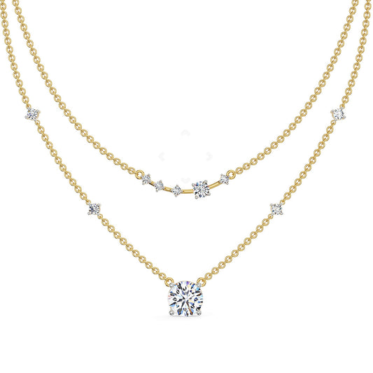 Two Layered Lab Grown Diamond Solitaire Necklace 9KT
