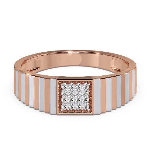 Square Cluster Diamond Men's Ring | Two Tone Ribbed Band Design