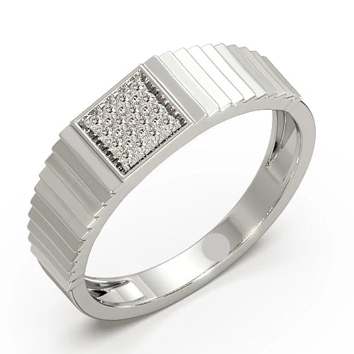 Square Cluster Diamond Men's Ring | Two Tone Ribbed Band Design