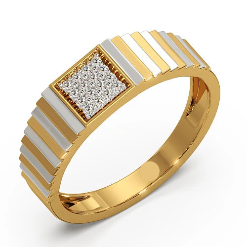 Square Cluster Diamond Men's Ring | Two Tone Ribbed Band Design
