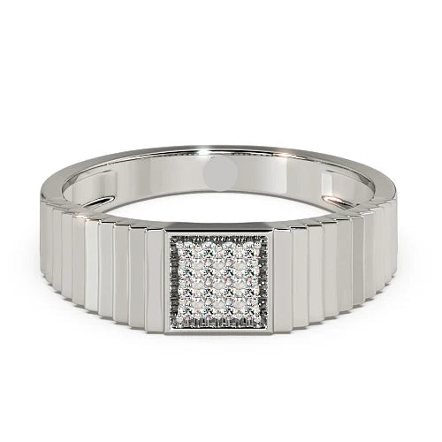 Square Cluster Diamond Men's Ring | Two Tone Ribbed Band Design