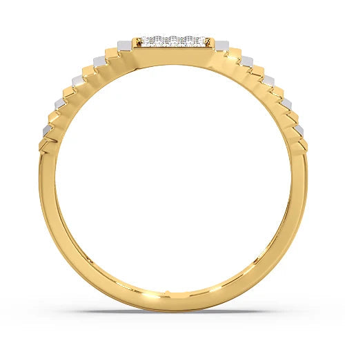 Square Cluster Diamond Men's Ring | Two Tone Ribbed Band Design