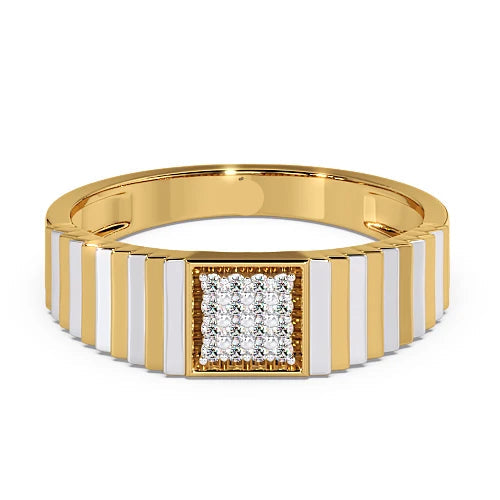Square Cluster Diamond Men's Ring | Two Tone Ribbed Band Design