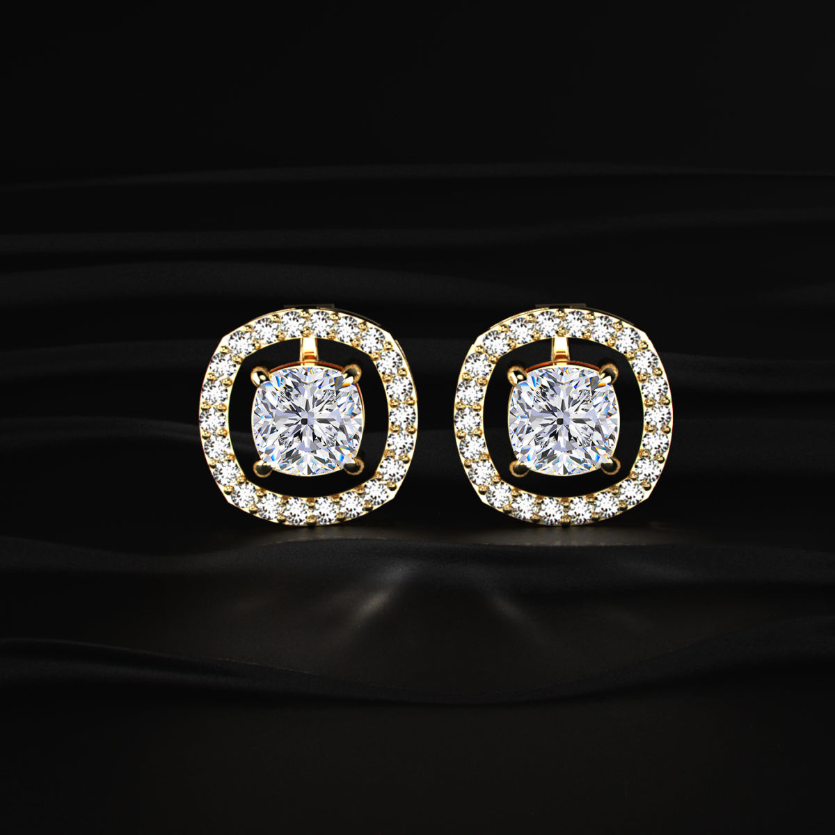 Cushion Cut Stud Earrings With Detachable Halo