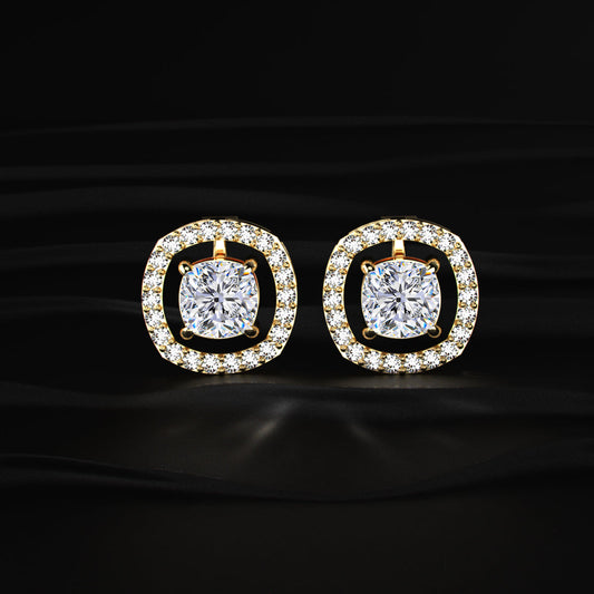 Cushion Cut Stud Earrings With Detachable Halo