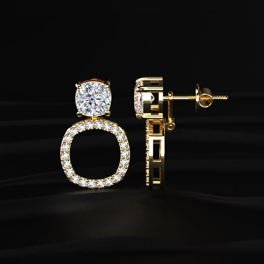 Cushion Cut Stud Earrings With Detachable Halo