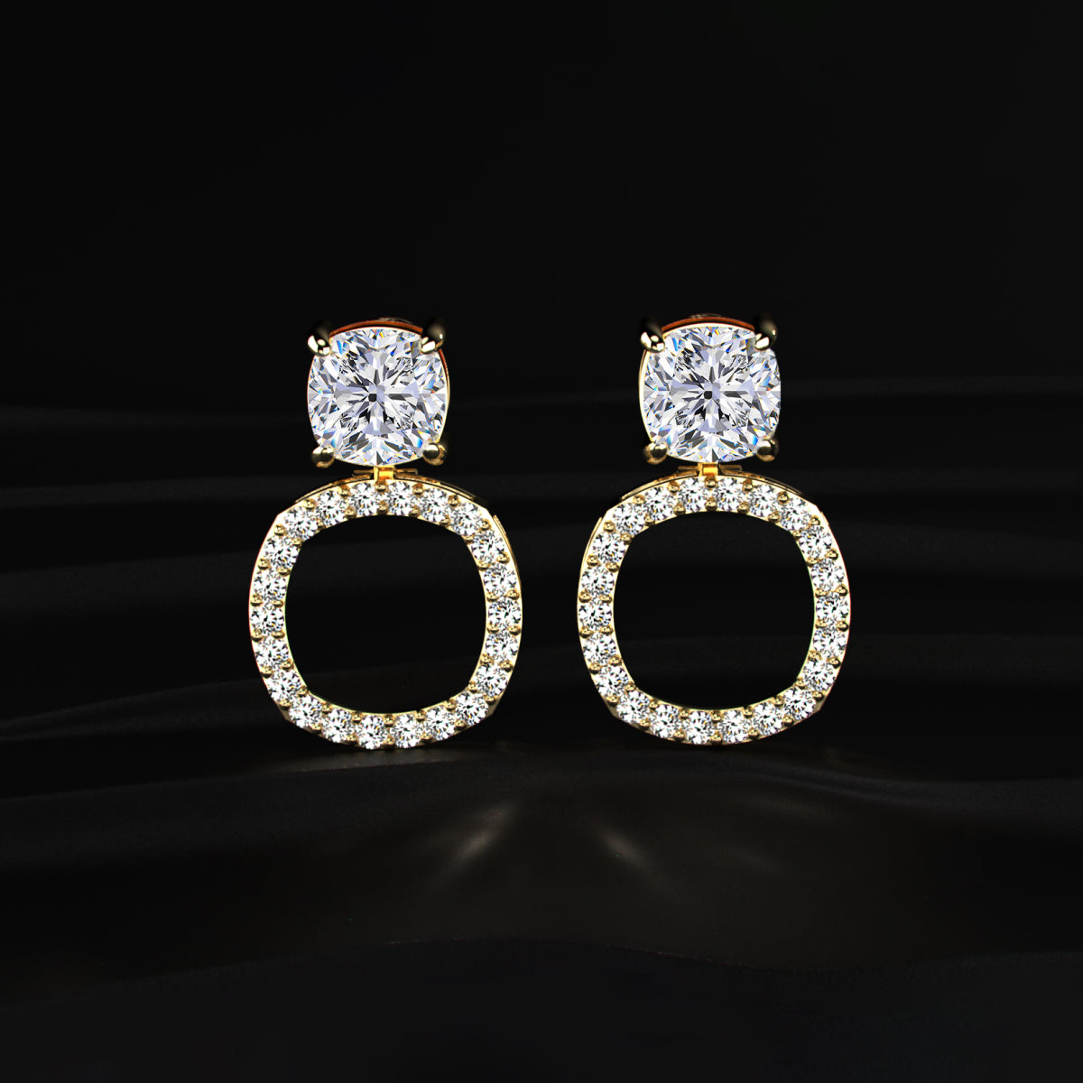 Cushion Cut Stud Earrings With Detachable Halo
