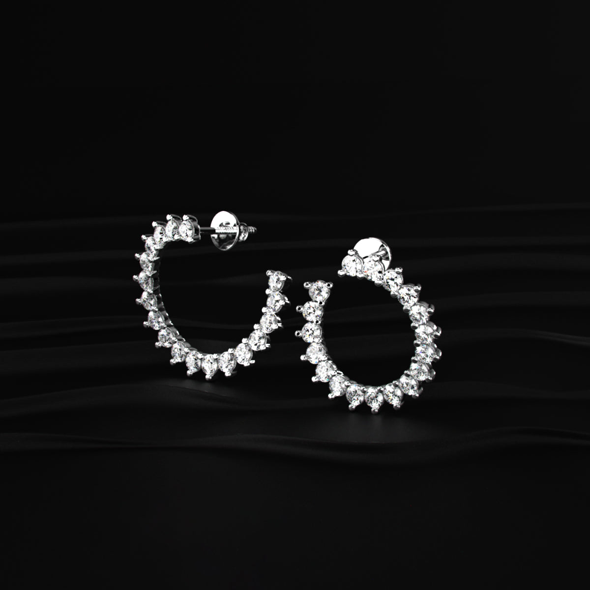 C Shape Diamond Stud Earrings