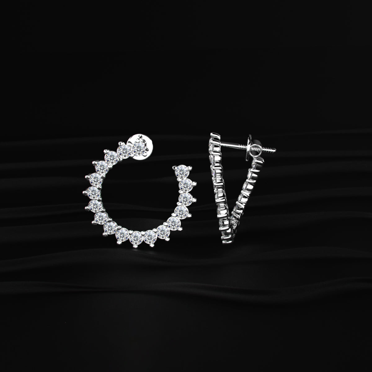 C Shape Diamond Stud Earrings